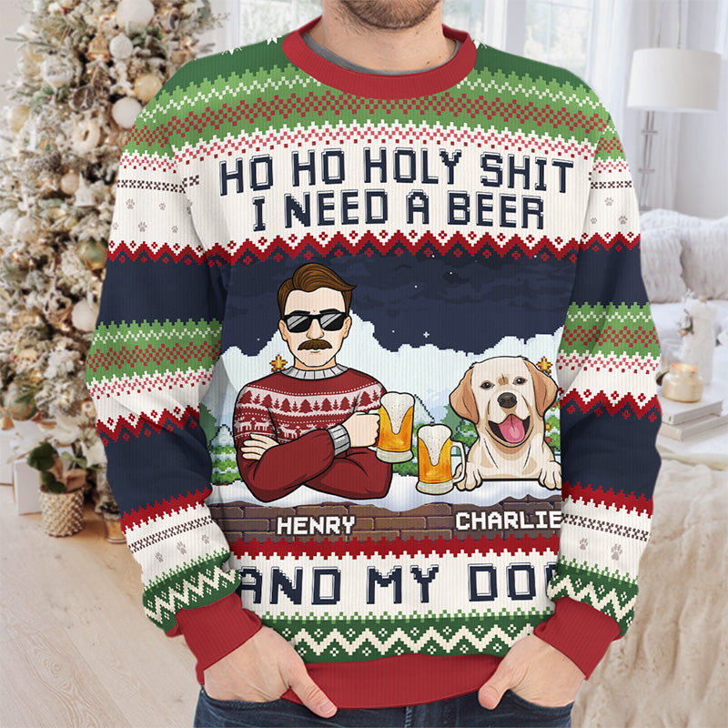 J'ai besoin d'une bière et de mes chiens - Sweat-shirt moche personnalisé pour chien - Pull en laine unisexe - Cadeau de Noël pour propriétaires et amoureux des animaux