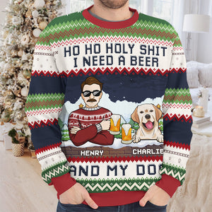 J'ai besoin d'une bière et de mes chiens - Sweat-shirt moche personnalisé pour chien - Pull en laine unisexe - Cadeau de Noël pour propriétaires et amoureux des animaux