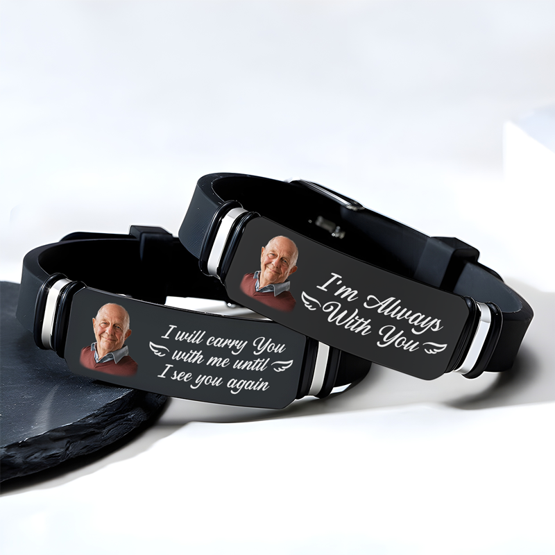 Photo personnalisée toujours avec vous - Bracelet personnalisé commémoratif personnalisé - Cadeau de condoléances pour les membres de la famille