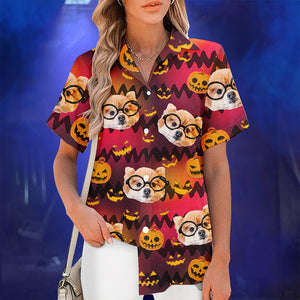 Photo personnalisée Quoi que vous fassiez, ne vous endormez pas - Chemise hawaïenne tropicale unisexe personnalisée pour la famille - Cadeau d'Halloween pour les membres de la famille, les propriétaires d'animaux de compagnie, les amoureux des animaux