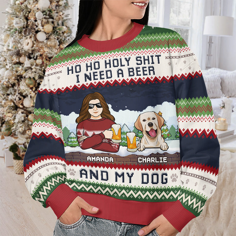 J'ai besoin d'une bière et de mes chiens - Sweat-shirt moche personnalisé pour chien - Pull en laine unisexe - Cadeau de Noël pour propriétaires et amoureux des animaux