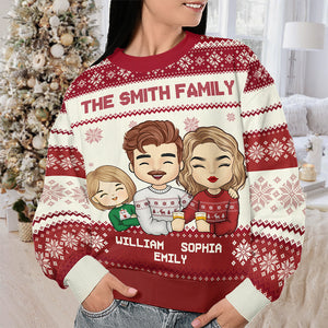 Meilleure famille au monde - Sweat-shirt personnalisé pour toute la famille - Pull unisexe en laine - Cadeau de Noël pour les membres de la famille
