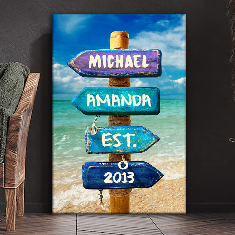 Love You To The Beach And Back - Couple Personalized Custom Vertical Canvas - Gift For Husband Wife, Anniversary