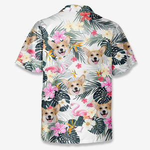 T-shirt hawaïen unisexe personnalisé avec photo « été » blanc et rose – Cadeau idéal pour les vacances d'été, les propriétaires d'animaux et les amoureux des animaux.