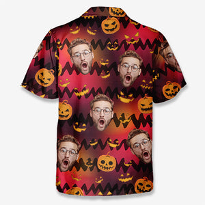 Photo personnalisée Quoi que vous fassiez, ne vous endormez pas - Chemise hawaïenne tropicale unisexe personnalisée pour la famille - Cadeau d'Halloween pour les membres de la famille, les propriétaires d'animaux de compagnie, les amoureux des animaux