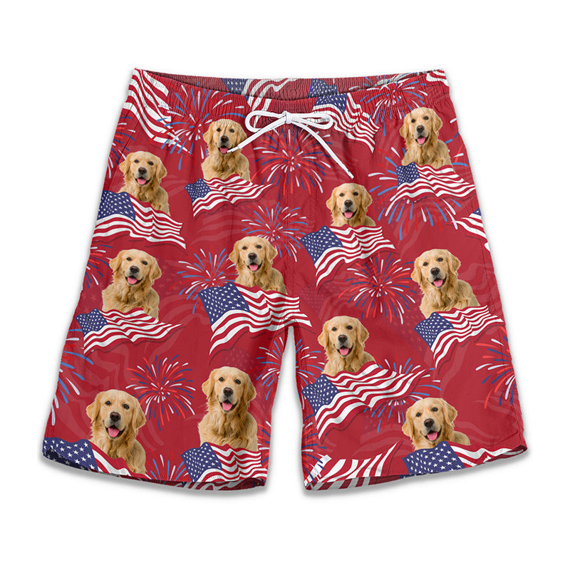 Custom Photo Today We Celebrate - Dog & Cat Personalized Custom Patriotic Men Beach Shorts - Independence Day, 4th Of July, Summer Vacation Gift, Birthday Party Gift For Pet Owners, Pet Lovers