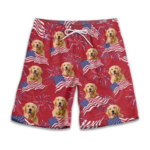 Custom Photo Today We Celebrate - Dog & Cat Personalized Custom Patriotic Men Beach Shorts - Independence Day, 4th Of July, Summer Vacation Gift, Birthday Party Gift For Pet Owners, Pet Lovers
