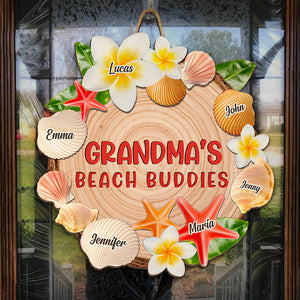 Grandma's Beach Buddies - Family Personalized Custom Shaped Home Decor Wood Sign - Summer Vacation, House Warming Gift For Grandma