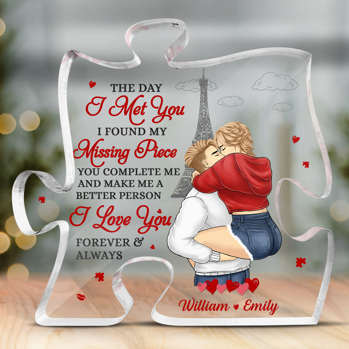 Je t'aime pour toujours, chérie - Plaque acrylique personnalisée en forme de puzzle pour couple - Cadeau pour mari et femme, anniversaire