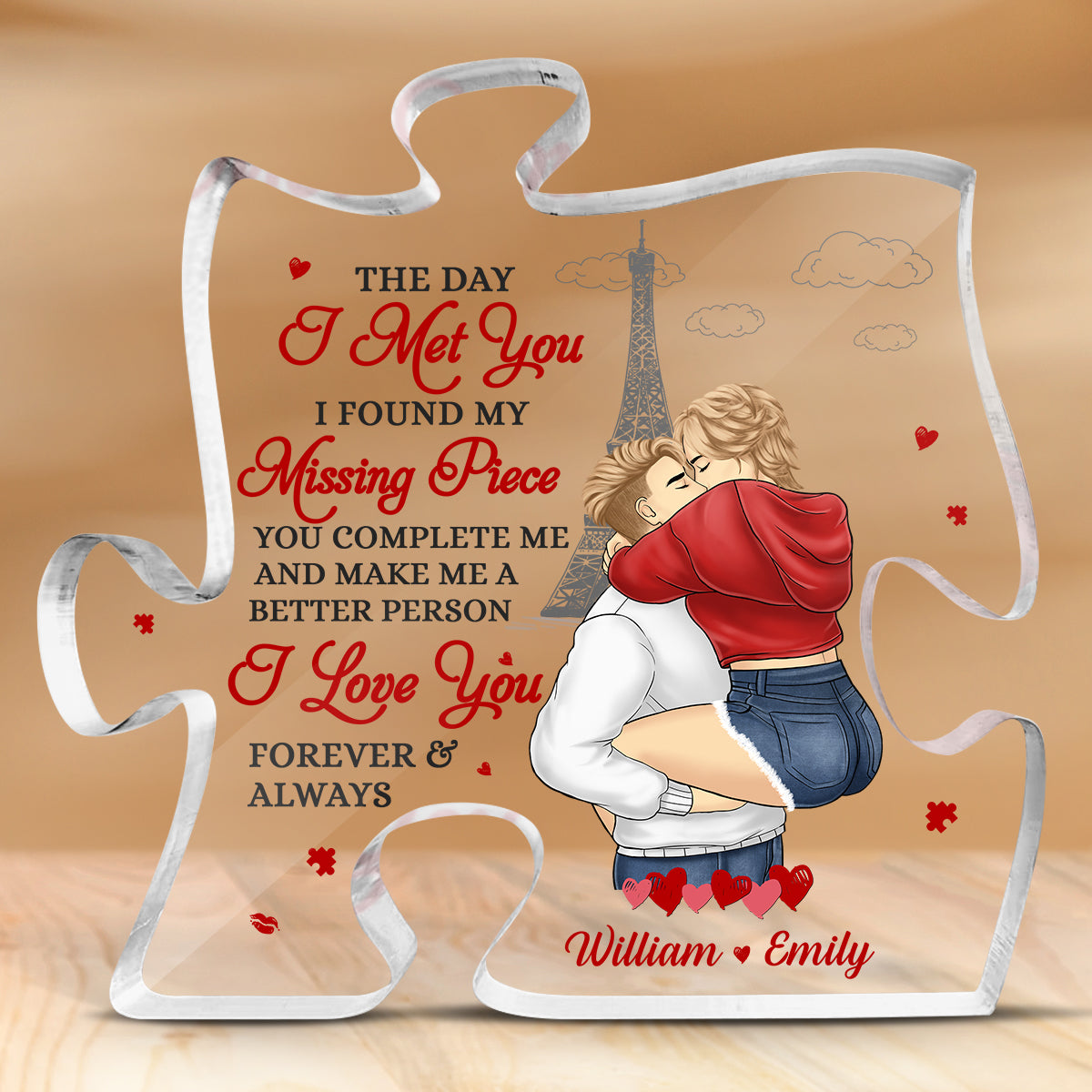 Je t'aime pour toujours, chérie - Plaque acrylique personnalisée en forme de puzzle pour couple - Cadeau pour mari et femme, anniversaire