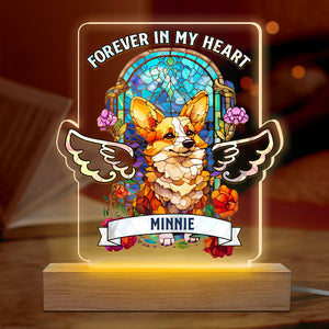 Forever In Our Hearts - Memorial Personalized Custom Stain Glass Style Rectangle Shaped 3D LED Light - Sympathy Gift, Gift For Pet Owners, Pet Lovers