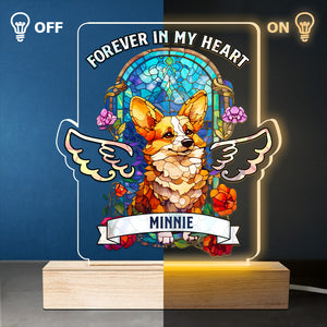 Forever In Our Hearts - Memorial Personalized Custom Stain Glass Style Rectangle Shaped 3D LED Light - Sympathy Gift, Gift For Pet Owners, Pet Lovers