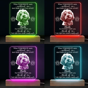 Photo personnalisée « Chaque fois que tu penses à moi » – Lampe LED 3D personnalisée en forme de mémorial – Cadeau de condoléances pour les propriétaires et les amoureux des animaux