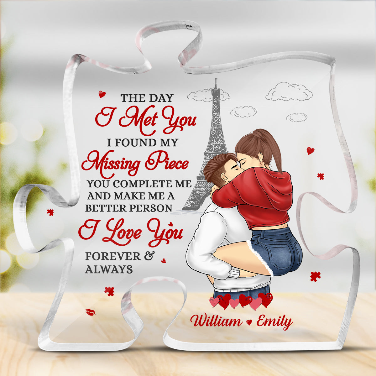 Je t'aime pour toujours, chérie - Plaque acrylique personnalisée en forme de puzzle pour couple - Cadeau pour mari et femme, anniversaire
