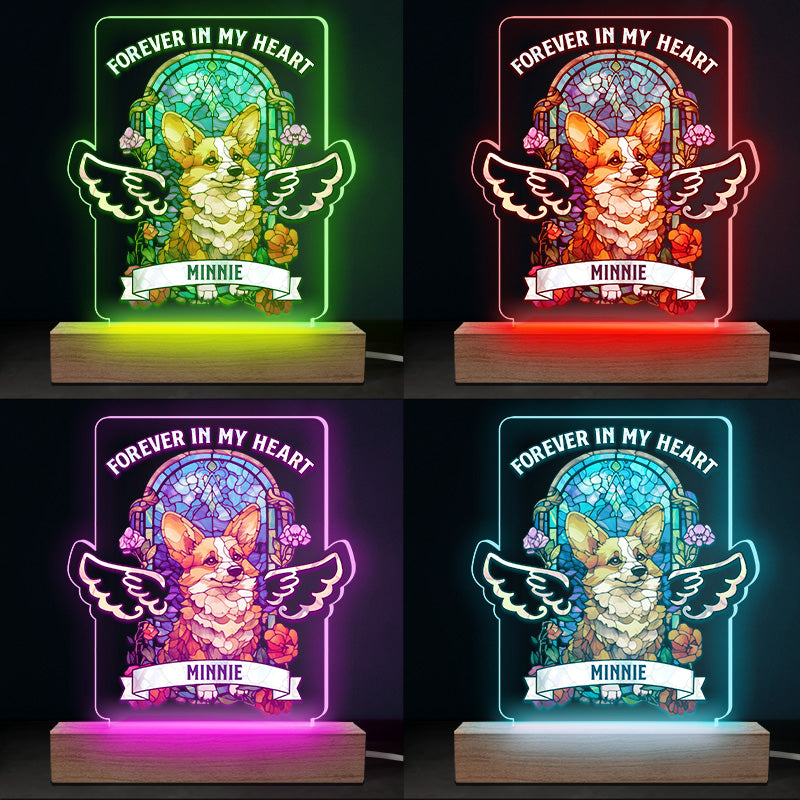 Forever In Our Hearts - Memorial Personalized Custom Stain Glass Style Rectangle Shaped 3D LED Light - Sympathy Gift, Gift For Pet Owners, Pet Lovers