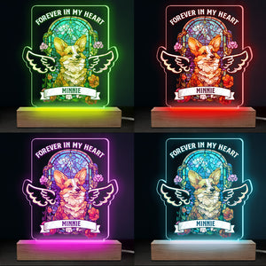Forever In Our Hearts - Memorial Personalized Custom Stain Glass Style Rectangle Shaped 3D LED Light - Sympathy Gift, Gift For Pet Owners, Pet Lovers