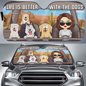 La vie est plus belle avec un chien ! Pare-soleil personnalisé pour pare-brise de voiture, protection pour vitres de voiture ! Cadeau pour propriétaires et amoureux des animaux.