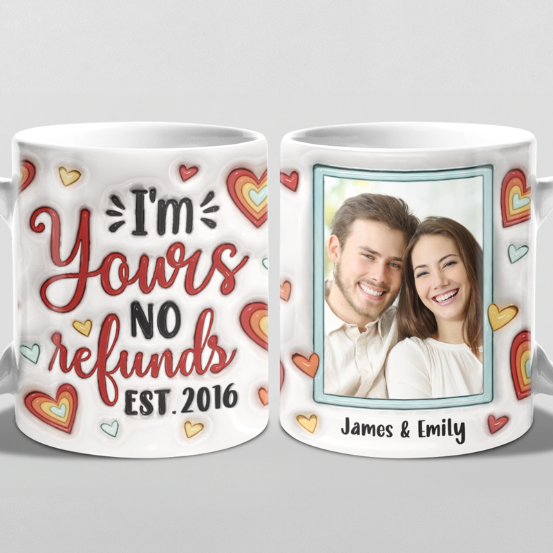 Mug personnalisé avec photo « Je suis à toi » (pas de remboursement) - Mug personnalisé avec effet gonflé en 3D - Cadeau pour mari et femme, anniversaire
