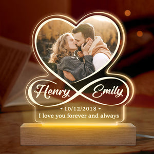 Photo personnalisée « Je t'aime à l'infini et au-delà » - Couple personnalisé personnalisé en forme de cœur infini lumière LED 3D - Cadeau pour mari femme, anniversaire