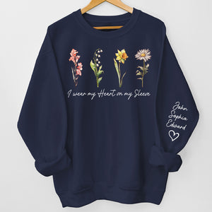 Mon cœur sur ma manche - Sweat-shirt unisexe personnalisé avec motif sur la manche - Cadeau d'anniversaire pour maman, grand-mère