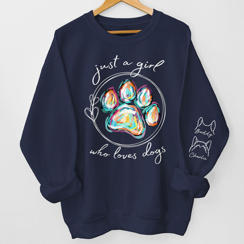 Une fille qui aime les chiens - Sweat-shirt unisexe personnalisé avec motif chien et chat sur la manche - Cadeau pour les propriétaires et les amoureux des animaux