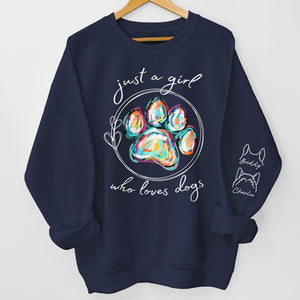 Une fille qui aime les chiens - Sweat-shirt unisexe personnalisé avec motif chien et chat sur la manche - Cadeau pour les propriétaires et les amoureux des animaux