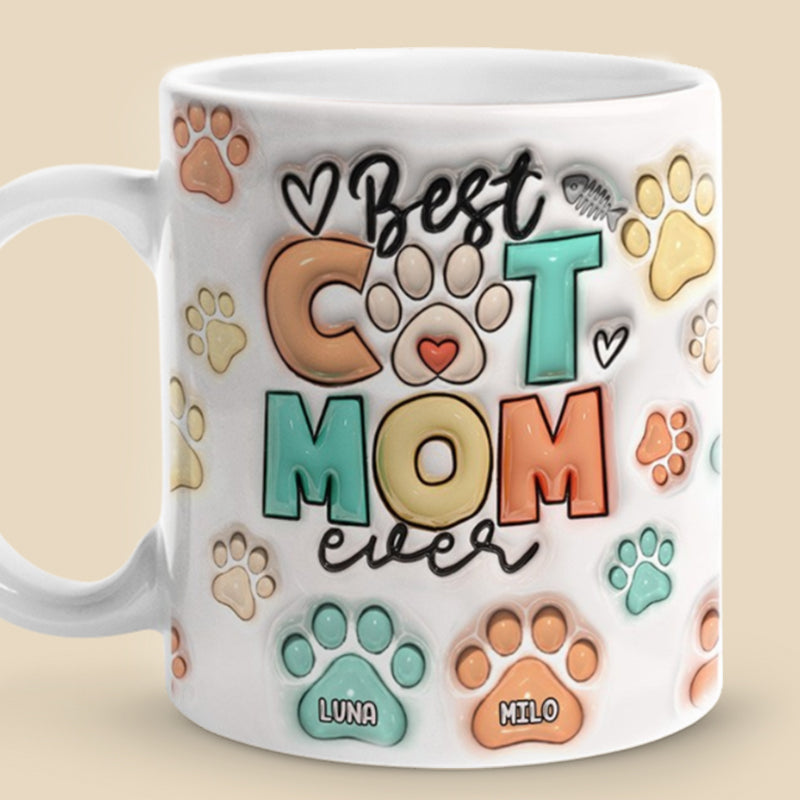 Tasse personnalisée avec motif 3D « Maman chat mange, bois et sois joyeuse » - Cadeau de Noël pour les propriétaires et les amoureux des animaux