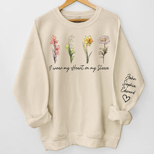 Mon cœur sur ma manche - Sweat-shirt unisexe personnalisé avec motif sur la manche - Cadeau d'anniversaire pour maman, grand-mère