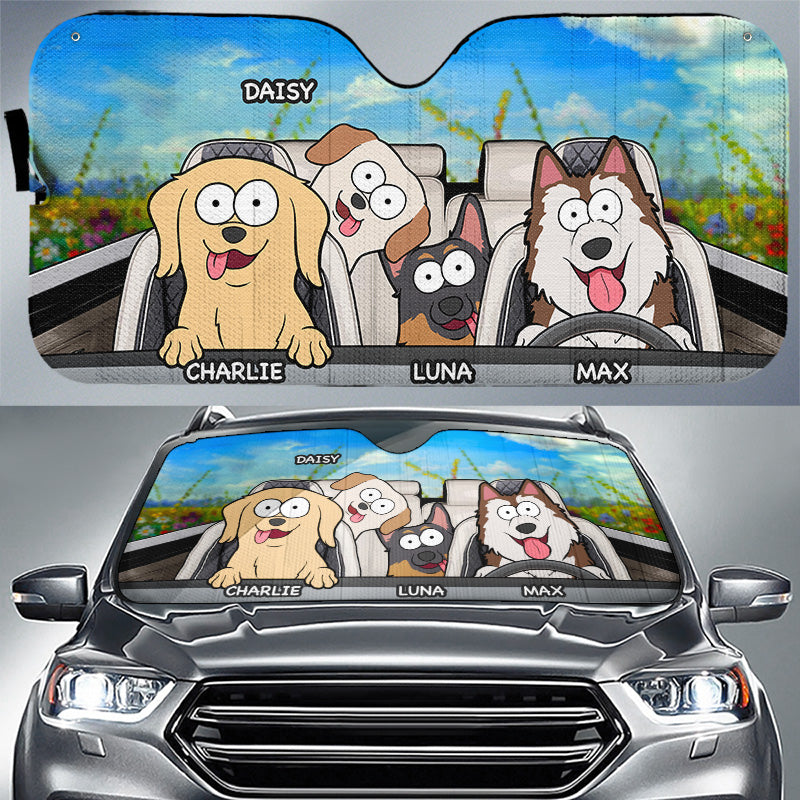 Sortie en famille - Pare-soleil personnalisé pour pare-brise de voiture, protection de vitre de voiture - Cadeau pour propriétaires et amoureux des animaux