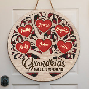 Grandkids Make My Heart Smile - Family Personalized Custom Shaped Home Decor Wood Sign - House Warming Gift, Christmas Gift For Grandma, Grandpa