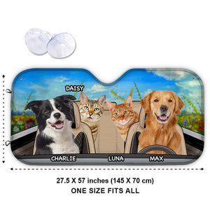 Photo personnalisée « Ensemble, on y va » - Pare-soleil de pare-brise de voiture personnalisé pour chien et chat, protection de fenêtre de voiture - Cadeau pour propriétaires d'animaux et amoureux des animaux