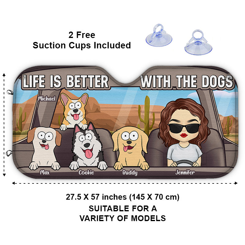 La vie est plus belle avec un chien ! Pare-soleil personnalisé pour pare-brise de voiture, protection pour vitres de voiture ! Cadeau pour propriétaires et amoureux des animaux.