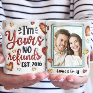 Mug personnalisé avec photo « Je suis à toi » (pas de remboursement) - Mug personnalisé avec effet gonflé en 3D - Cadeau pour mari et femme, anniversaire