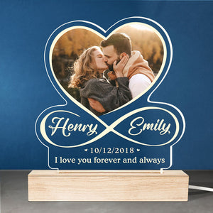 Photo personnalisée « Je t'aime à l'infini et au-delà » - Couple personnalisé personnalisé en forme de cœur infini lumière LED 3D - Cadeau pour mari femme, anniversaire