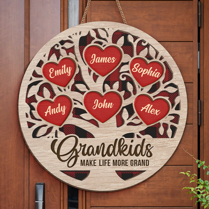 Grandkids Make My Heart Smile - Family Personalized Custom Shaped Home Decor Wood Sign - House Warming Gift, Christmas Gift For Grandma, Grandpa