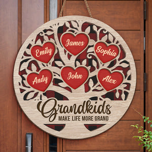 Grandkids Make My Heart Smile - Family Personalized Custom Shaped Home Decor Wood Sign - House Warming Gift, Christmas Gift For Grandma, Grandpa