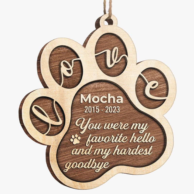 You Left Paw Prints On Our Hearts - Memorial Personalized Custom Ornament - Wood Paw Shaped - Christmas Gift, Sympathy Gift For Pet Owners, Pet Lovers