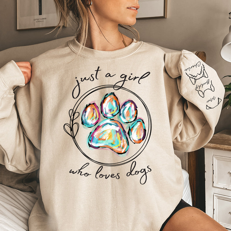 Une fille qui aime les chiens - Sweat-shirt unisexe personnalisé avec motif chien et chat sur la manche - Cadeau pour les propriétaires et les amoureux des animaux