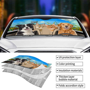 Photo personnalisée « Ensemble, on y va » - Pare-soleil de pare-brise de voiture personnalisé pour chien et chat, protection de fenêtre de voiture - Cadeau pour propriétaires d'animaux et amoureux des animaux