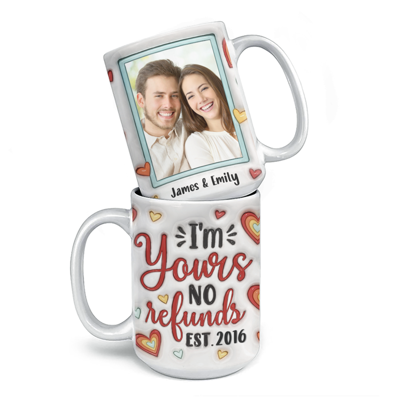 Mug personnalisé avec photo « Je suis à toi » (pas de remboursement) - Mug personnalisé avec effet gonflé en 3D - Cadeau pour mari et femme, anniversaire