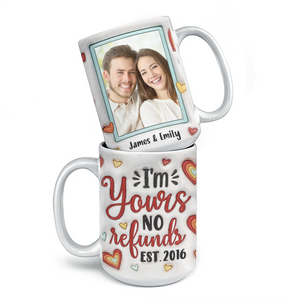 Mug personnalisé avec photo « Je suis à toi » (pas de remboursement) - Mug personnalisé avec effet gonflé en 3D - Cadeau pour mari et femme, anniversaire