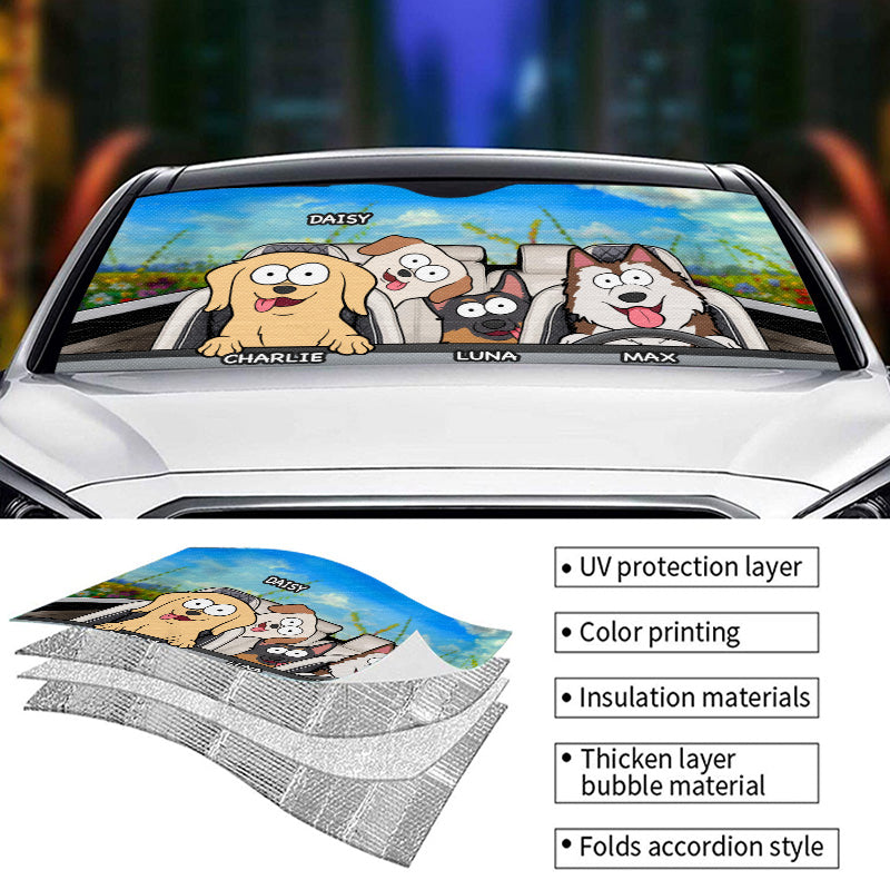 Sortie en famille - Pare-soleil personnalisé pour pare-brise de voiture, protection de vitre de voiture - Cadeau pour propriétaires et amoureux des animaux