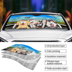 Sortie en famille - Pare-soleil personnalisé pour pare-brise de voiture, protection de vitre de voiture - Cadeau pour propriétaires et amoureux des animaux