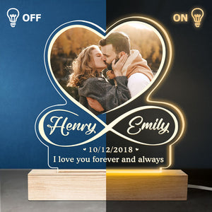 Photo personnalisée « Je t'aime à l'infini et au-delà » - Couple personnalisé personnalisé en forme de cœur infini lumière LED 3D - Cadeau pour mari femme, anniversaire