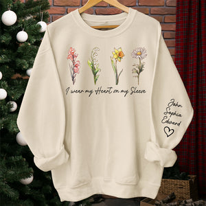 Mon cœur sur ma manche - Sweat-shirt unisexe personnalisé avec motif sur la manche - Cadeau d'anniversaire pour maman, grand-mère