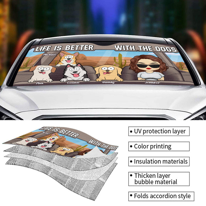 La vie est plus belle avec un chien ! Pare-soleil personnalisé pour pare-brise de voiture, protection pour vitres de voiture ! Cadeau pour propriétaires et amoureux des animaux.