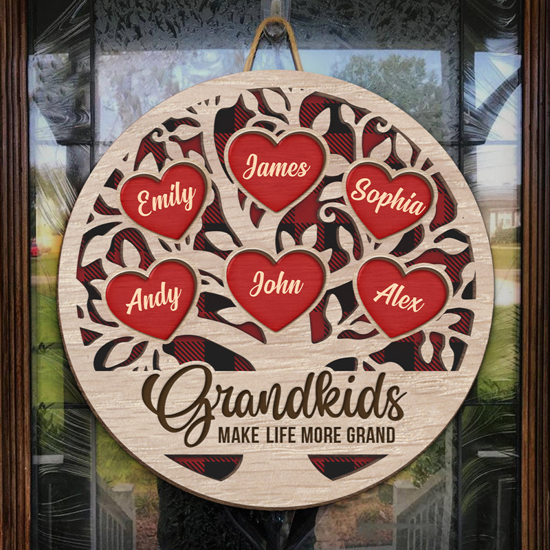 Grandkids Make My Heart Smile - Family Personalized Custom Shaped Home Decor Wood Sign - House Warming Gift, Christmas Gift For Grandma, Grandpa