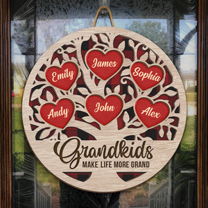 Grandkids Make My Heart Smile - Family Personalized Custom Shaped Home Decor Wood Sign - House Warming Gift, Christmas Gift For Grandma, Grandpa