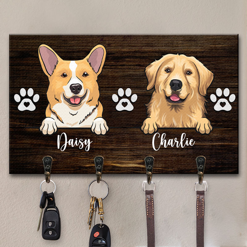 La vie est meilleure avec des bébés à fourrure ! Porte-clés rectangulaire personnalisé en forme de chien, décoration d'intérieur personnalisée, cadeau de pendaison de crémaillère pour propriétaires et amoureux des animaux.