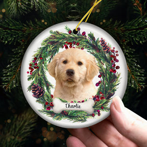 Décoration de Noël personnalisée pour bébé en fourrure avec photo - Décoration ronde en céramique pour chien et chat - Cadeau de Noël pour les propriétaires et les amoureux des animaux